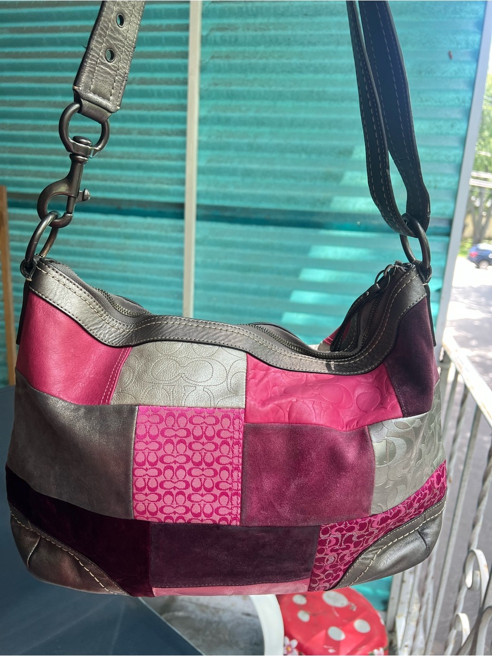 Coach Patchwork Pink and Gray Shoulder Bag
